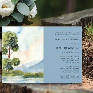 Meer Evergreen Waterverf Wedding Rehearsal Dinner Kaart