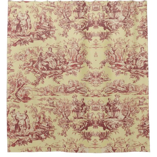  meer geel rood toile de jouy douchegordijn (Voorkant)