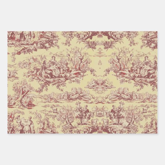  meer geel rood toile de jouy inpakpapier vel (Voorkant 3)