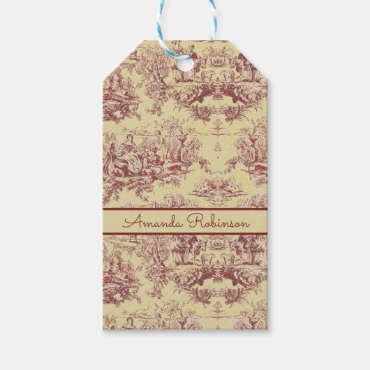  meer geel rood toile de jouy monogram cadeaulabel (Voorkant)