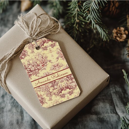  meer geel rood toile de jouy monogram cadeaulabel