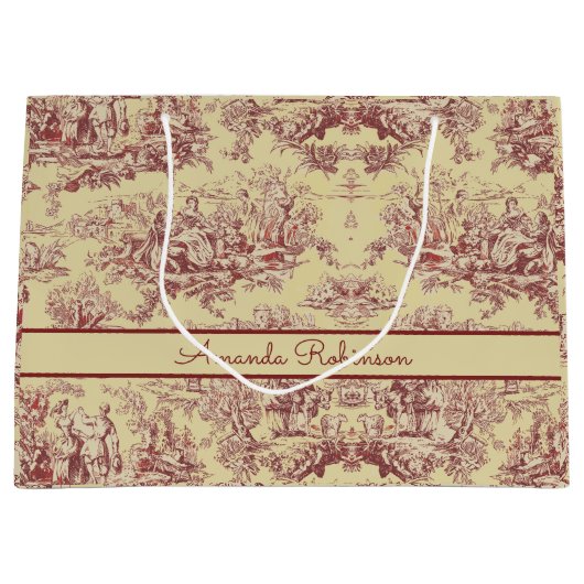  meer geel rood toile de jouy monogram groot cadeauzakje (Voorkant)