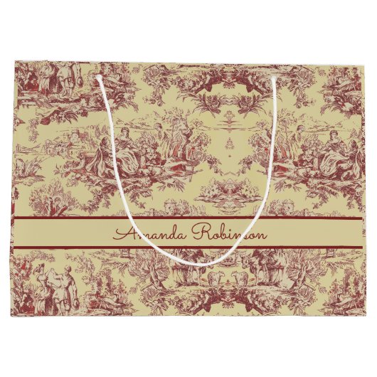 meer geel rood toile de jouy monogram groot cadeauzakje (Achterkant)