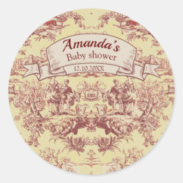  meer geel rood toile de jouy monogram ronde sticker