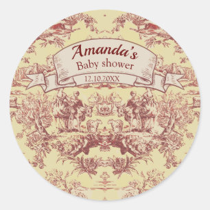 meer geel rood toile de jouy monogram ronde sticker