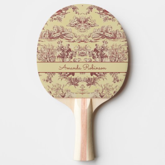  meer geel rood toile de jouy monogram tafeltennisbatje (Voorkant)