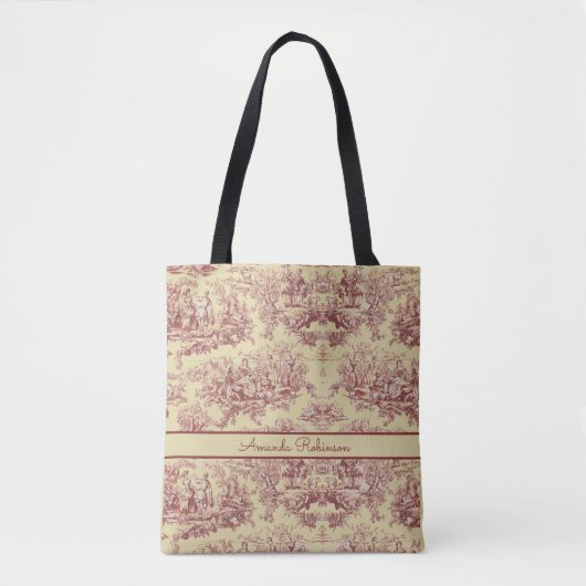 meer geel rood toile de jouy monogram tote bag (Voorkant)