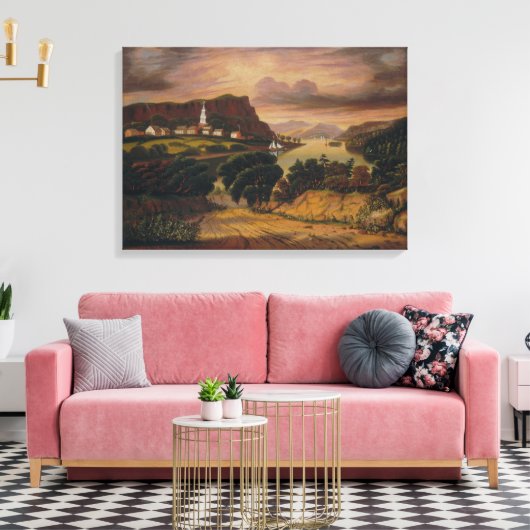 Meer George en het Dorp van Caldwell Canvas Afdruk (Insitu (Woonkamer))