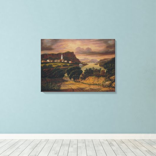 Meer George en het Dorp van Caldwell Canvas Afdruk (Insitu (Houten vloer))