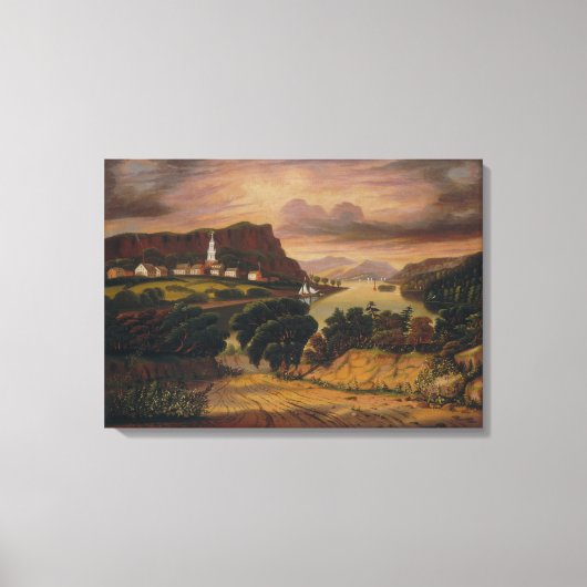 Meer George en het Dorp van Caldwell Canvas Afdruk (Voorkant)