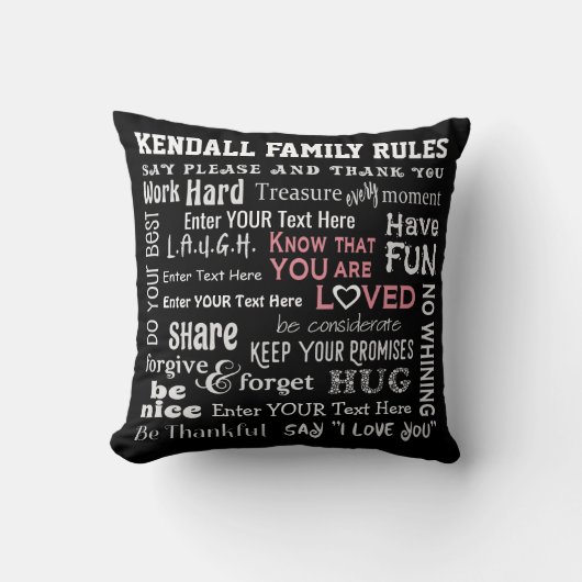 Meer gepersonaliseerde "familieregels" - uw woorde kussen (Voorkant)