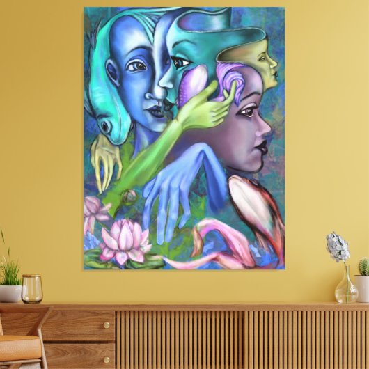 Meer Gezichten Canvas Kubisme Stijl - Schilderen (Insitu (Woonkamer))