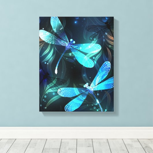 Meer gloeiende libellen canvas afdruk (Insitu (Houten vloer))