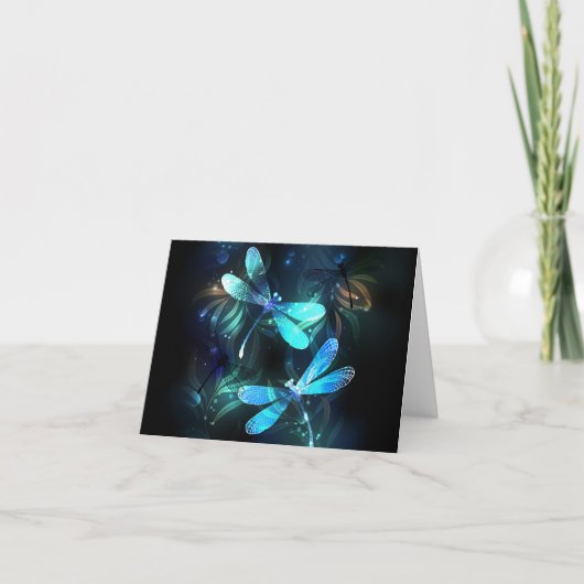 Meer gloeiende libellen feestdagen kaart (Voorkant)