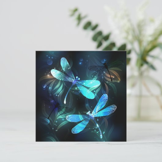 Meer gloeiende libellen feestdagenkaart (Staand voorkant)