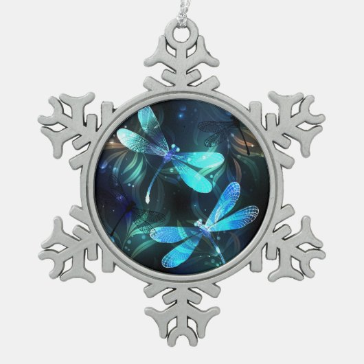 Meer gloeiende libellen tin sneeuwvlok ornament (Voorkant)