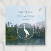 Meer in de bergen rustieke heron bruiloft bedankjes labels (Achterkant)