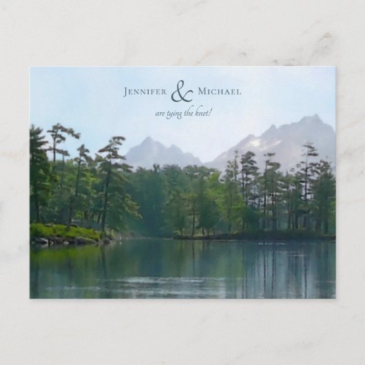 Meer in de bergen rustieke natuur bruiloft aankondigingskaart (Voorkant)