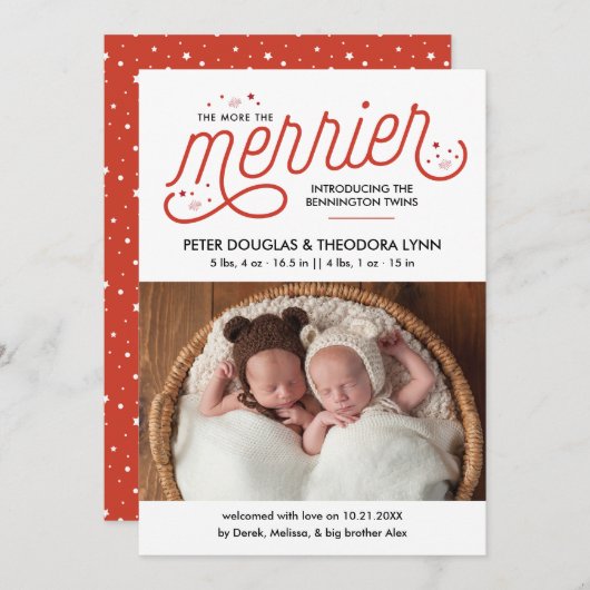 Meer informatie over de Merrier-kersttweeling Feestdagenkaart (Voorkant / Achterkant)