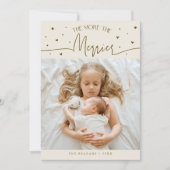 Meer Is Merrier Kerst Crème Foto Geboorte Aankondiging (Voorkant)