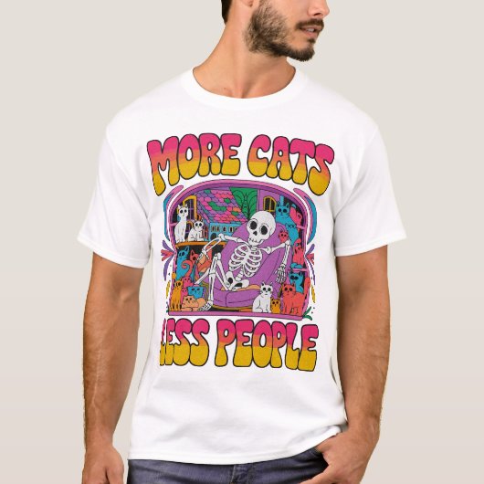 Meer Katten Minder Mensen Grappig Skelet Met Kitte T-shirt (Voorkant)