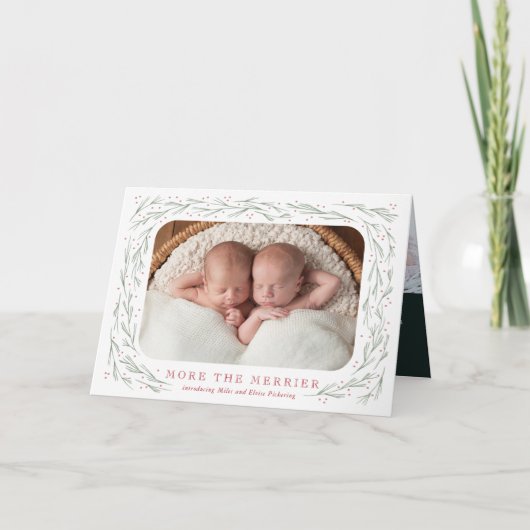 Meer kerst bij de Merrier Twin Birth Feestdagen Kaart (Voorkant)