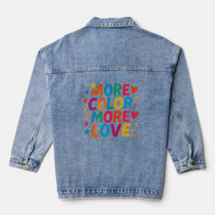 Meer Kleur Meer Liefde Speelse Regenboog Typografi Denim Jacket