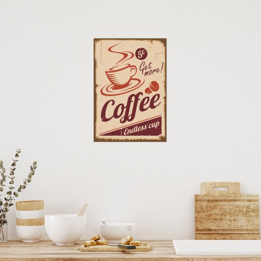 Meer koffie Adverteren grunge stijl Poster (Keuken)