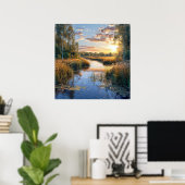 Meer landschap natuur reflectie serene bos poster (Thuiskantoor)