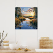Meer landschap natuur reflectie serene bos poster (Keuken)