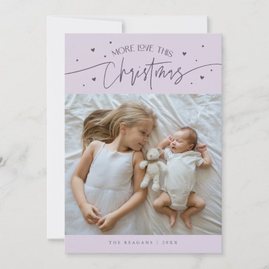 Meer liefde deze kerst Paarse foto Geboorte Aankondiging (Voorkant)