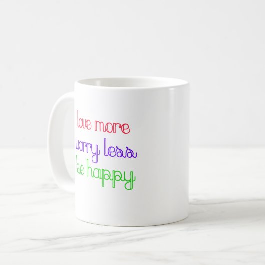 Meer liefde, minder zorgen koffiemok (Voorkant links)