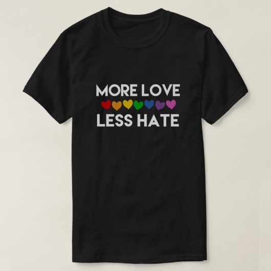 MEER LIEFT. MINDER HATE. RAINBOW HARTS. GAYPRIJS T-SHIRT (Design voorkant)