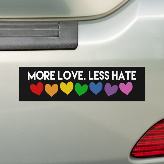 MEER LIEFT MINDER HATE RAINBOW HEARTS GAY PRIORITE BUMPERSTICKER (Op auto)