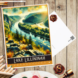 Meer Lillinonah, Connecticut | Schilderij in vinta Briefkaart