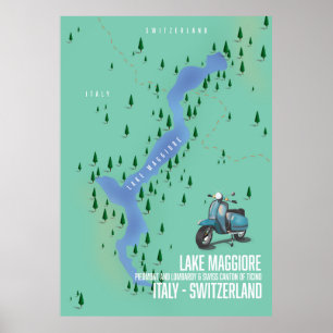 Meer Maggiore Italië - de kaart van Zwitserland Poster