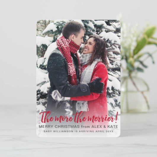 Meer Merrier | Zwangerkerst aangekondigd Feestdagenkaart (Staand voorkant)