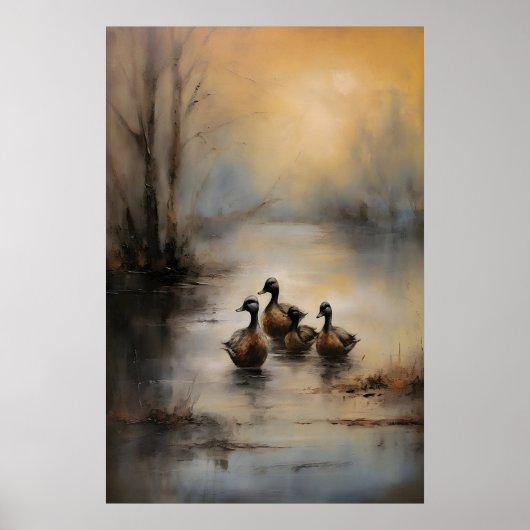 Meer met eendjes Wildlife Print, Dark Academia Poster (Voorkant)