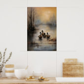 Meer met eendjes Wildlife Print, Dark Academia Poster (Keuken)
