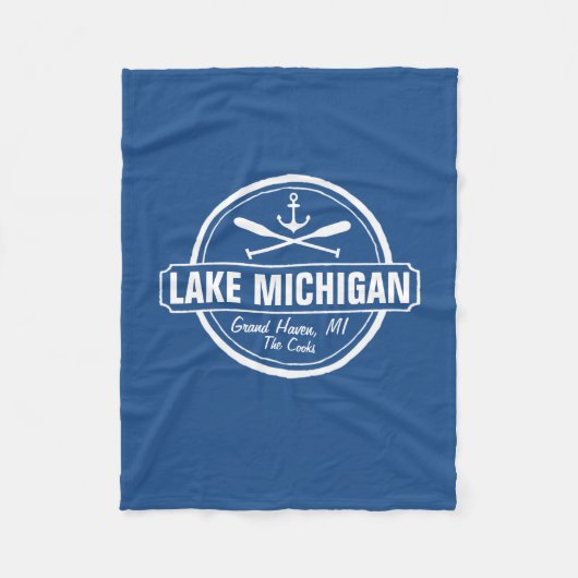 Meer Michigan, douanestad, naam, anker, peddels Fleece Deken (Voorkant)