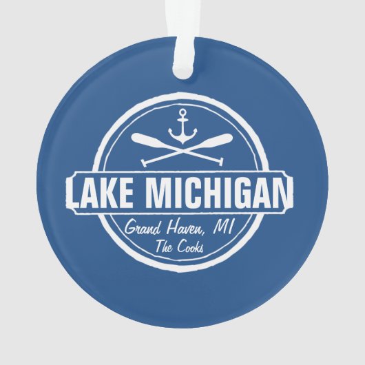 Meer Michigan, douanestad, naam, anker, peddels Ornament (achterkant)