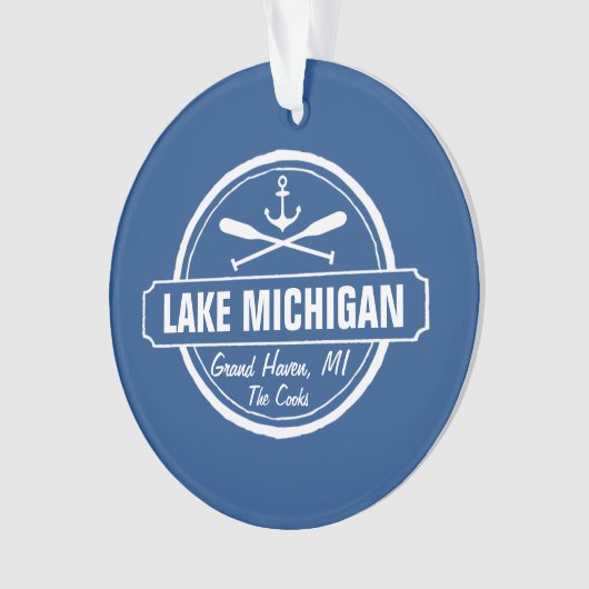 Meer Michigan, douanestad, naam, anker, peddels Ornament (voorkant)