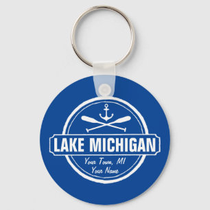 Meer Michigan, douanestad, naam, anker, peddels Sleutelhanger