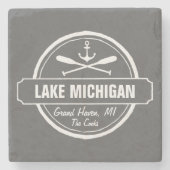 Meer Michigan, douanestad, naam, anker, peddels Stenen Onderzetter (Voorkant)