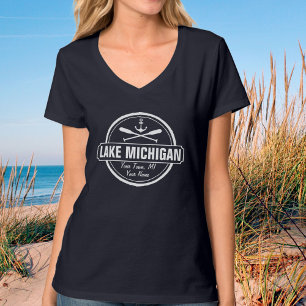 Meer Michigan, douanestad, naam, anker, peddels T-shirt