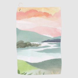 Meer ochtend zonsopgang | Aquarel Natuur Golfhanddoek