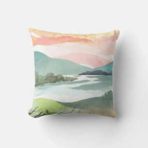 Meer ochtend zonsopgang   Aquarel natuur Kussen