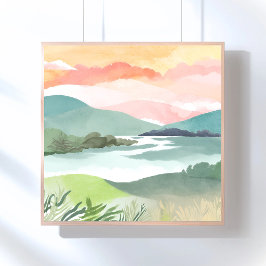 Meer ochtend zonsopgang | Aquarel natuur Poster