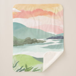 Meer ochtend zonsopgang | Aquarel Natuur Sherpa Deken