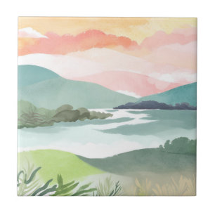 Meer ochtend zonsopgang   Aquarel Natuur Tegeltje